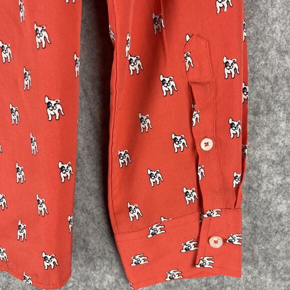 Abercrombie Fitch French Bulldog Top Womens Small Orange Button Up Blouse - Picture 12 of 14